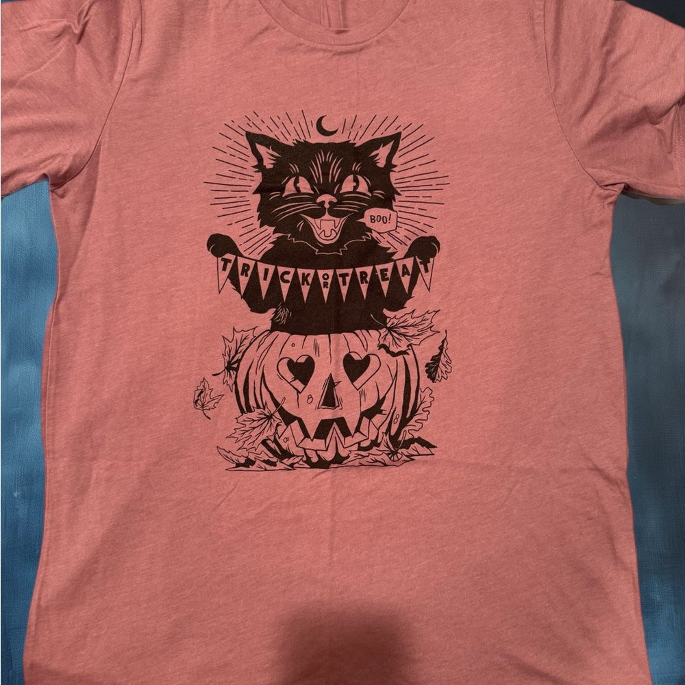Trick or Treat Cat Tshirt in Mauve color
